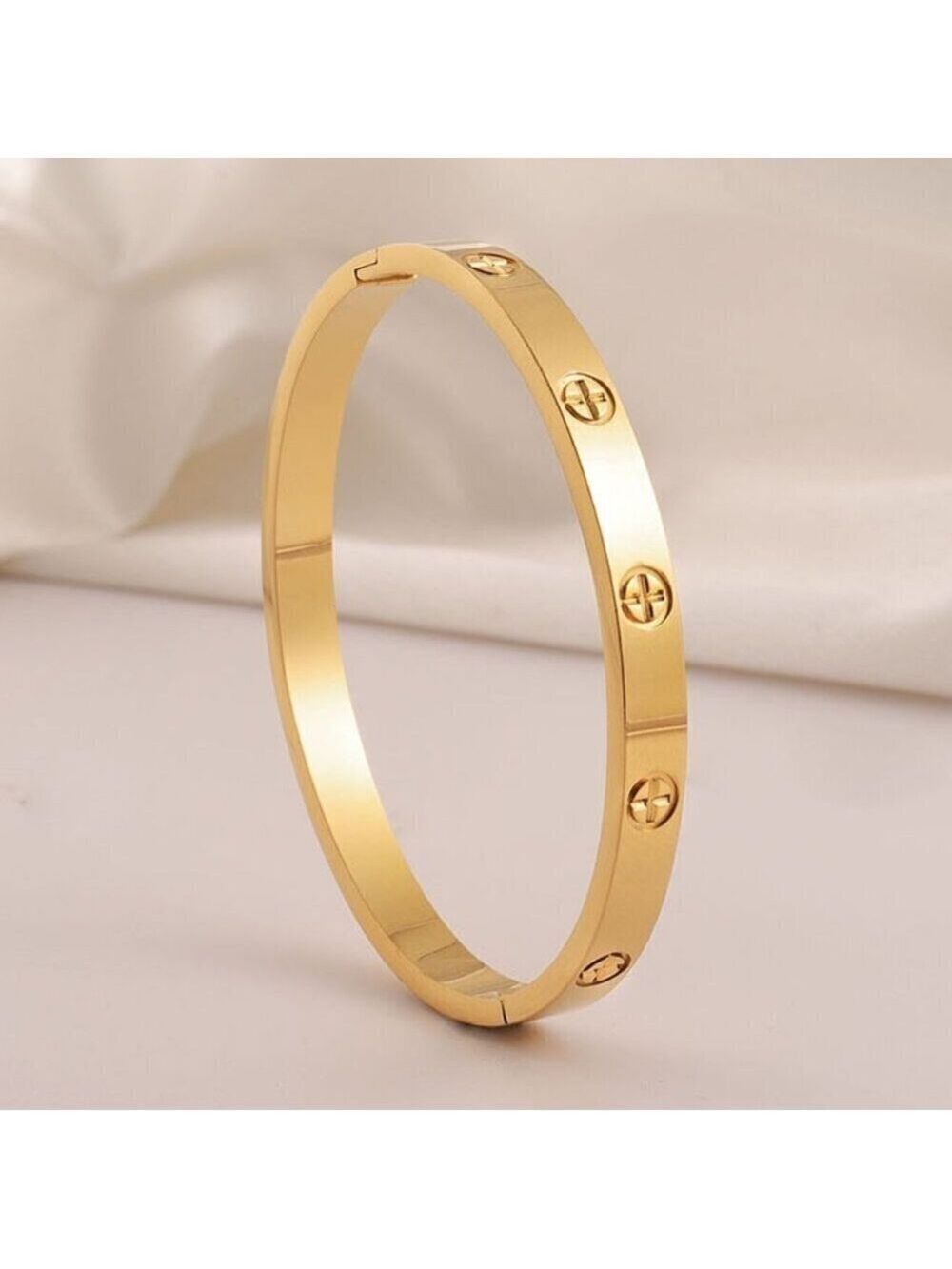 18K Gold Plated Stainless Steel Screw Style Bangle, Hinge Opening